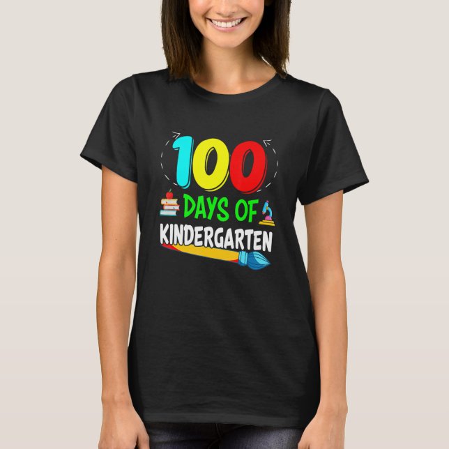100 Days Of Kindergarten - Happy 100th Day Of Scho T-Shirt (Front)