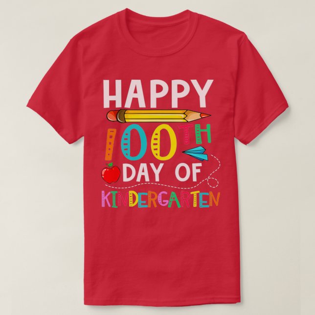 100 Days Of Kindergarten Happy 100th Day Of School T-Shirt (Design Front)