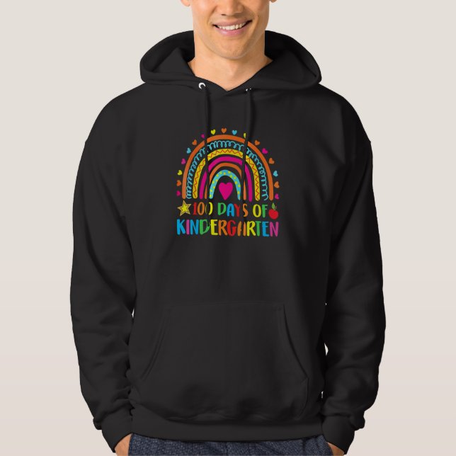 100 Days Of Kindergarten Leopard Rainbow 100th Day Hoodie (Front)