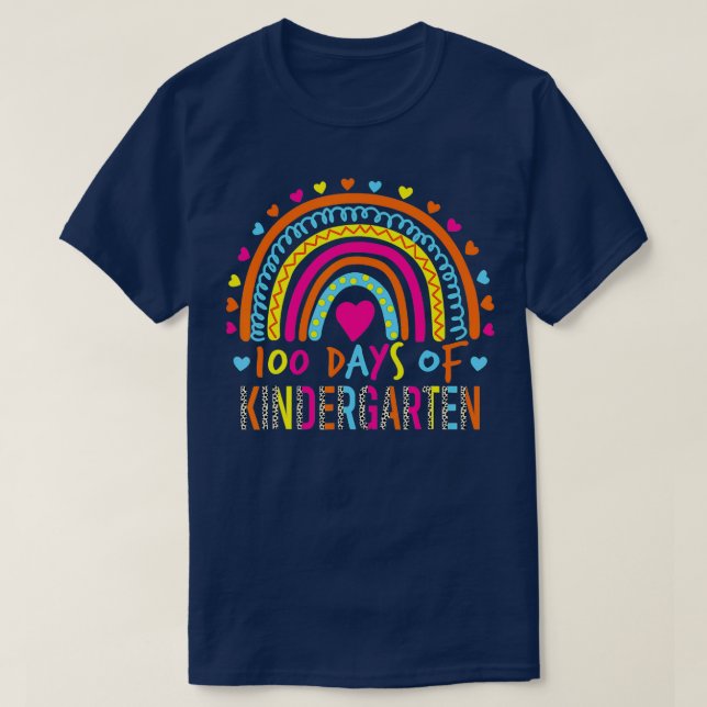 100 Days Of Kindergarten Leopard Rainbow 100th Day T-Shirt (Design Front)