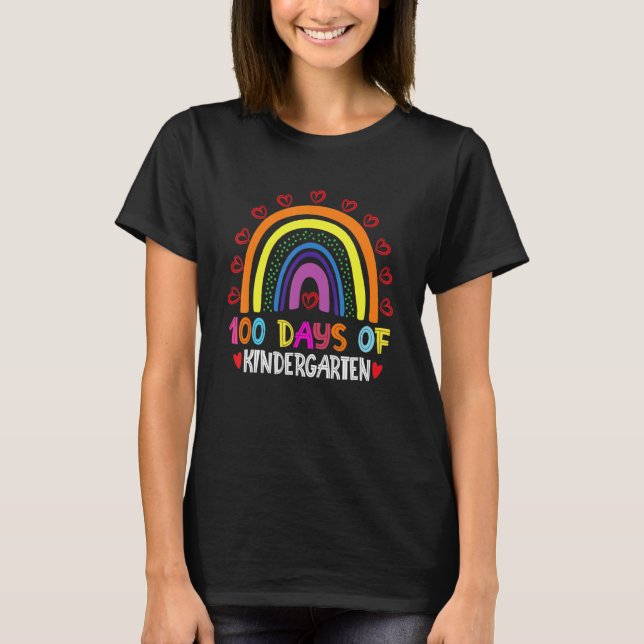 100 Days Of Kindergarten Leopard Rainbow 100th Day T-Shirt (Front)