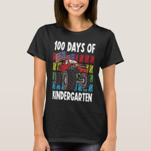 100 Days Of Kindergarten Mosnter Truck American Fl T-Shirt