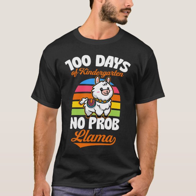 100 Days Of Kindergarten No Prob Llama Cute Animal T-Shirt (Front)