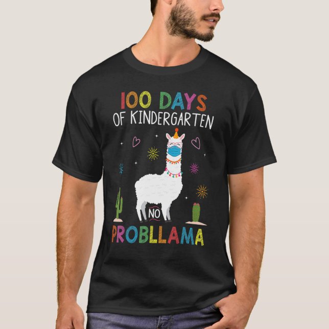 100 Days of Kindergarten No Probllama Llama Mask Q T-Shirt (Front)