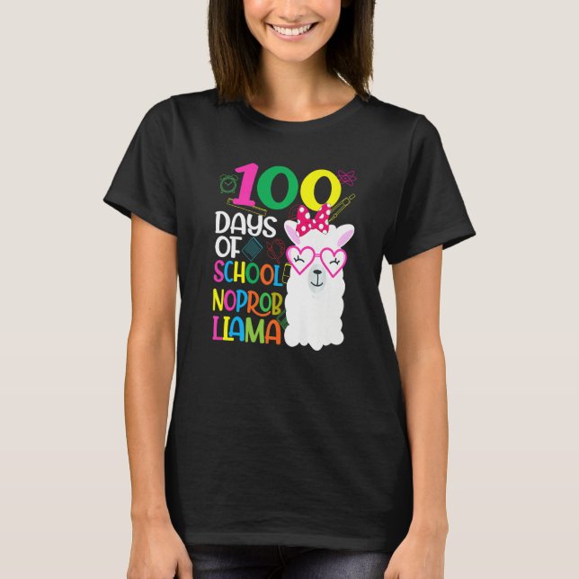 100 Days of Kindergarten No Probllama Llama Teache T-Shirt (Front)