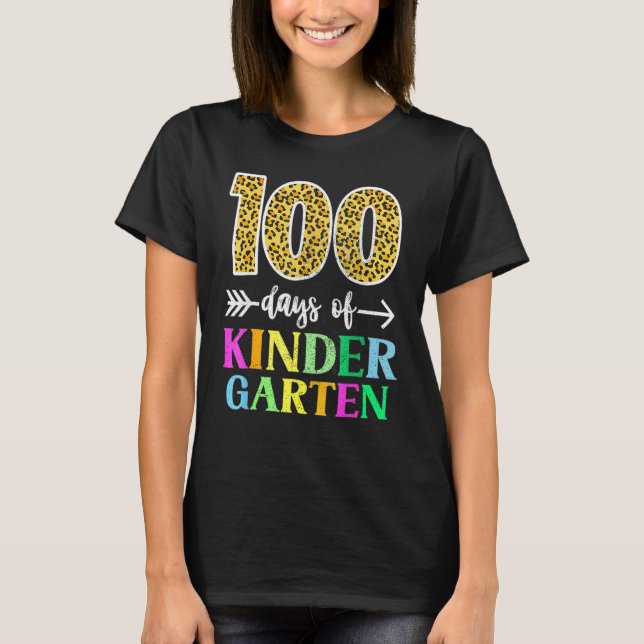 100 Days Of Kindergarten School Teacher Leopard 10 T-Shirt (Front)
