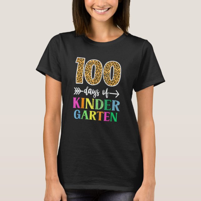 100 Days Of Kindergarten School Teacher Leopard 10 T-Shirt (Front)