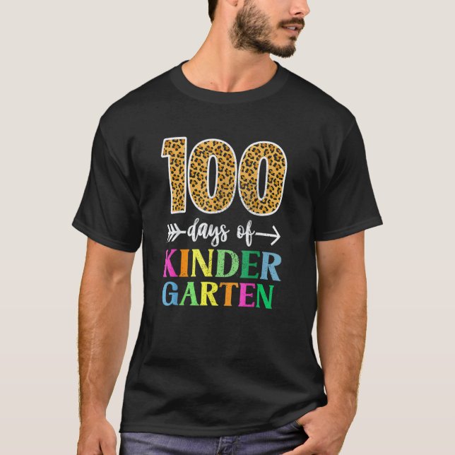 100 Days Of Kindergarten School Teacher Leopard 10 T-Shirt (Front)