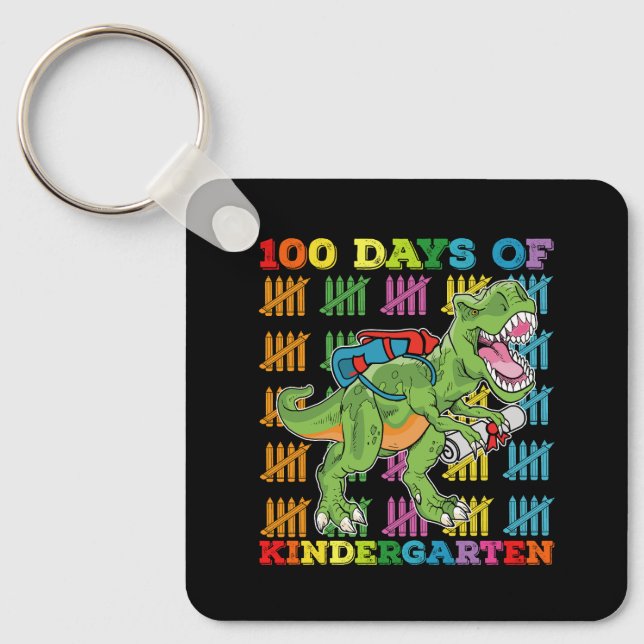 100 Days Of Kindergarten T Rex Dinosaur School Key Ring (Front)