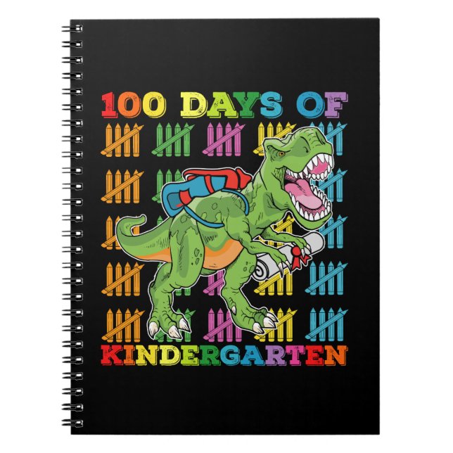 100 Days Of Kindergarten T Rex Dinosaur School Notebook (Front)
