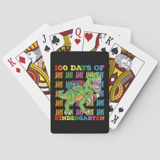 100 Days Of Kindergarten T Rex Dinosaur School Playing Cards (Back)