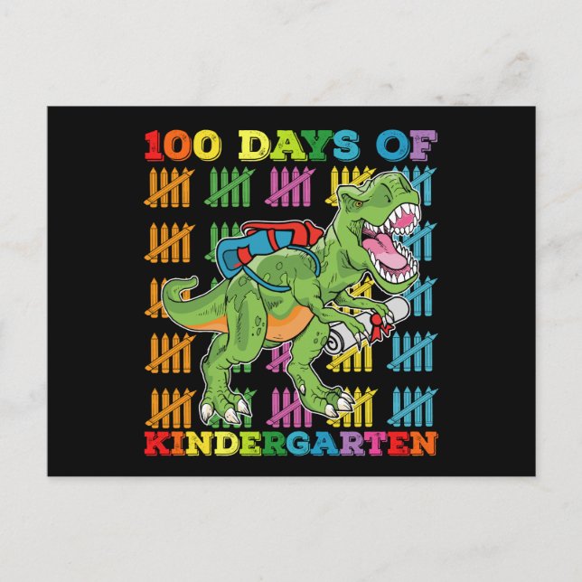 100 Days Of Kindergarten T Rex Dinosaur School Postcard (Front)