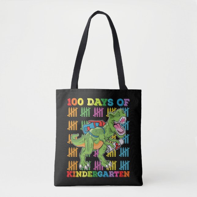 100 Days Of Kindergarten T Rex Dinosaur School Tote Bag (Front)