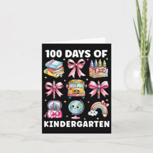 100 Days Of Kindergarten Teacher Kids Coquette Bow Card