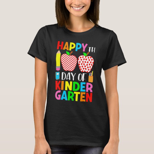 100 Days Of Kindergarten Teacher & Student Hearts  T-Shirt (Front)