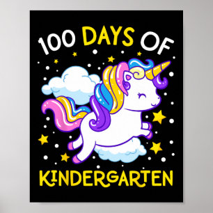 100 Days Of Kindergarten Unicorn Girls 100 Days Of Poster