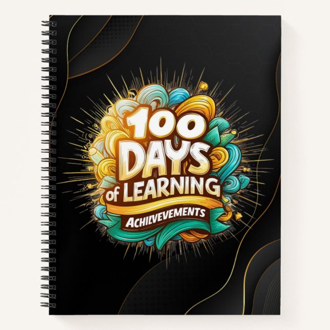 100 Days of Learning Achievement Black  Notebook (Front)