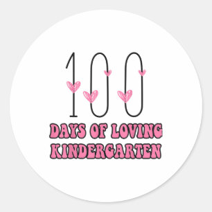 100 Days Of Loving Kindergarten Heart Teacher Vale Classic Round Sticker