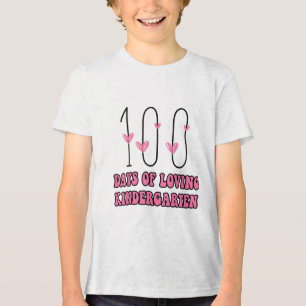 100 Days Of Loving Kindergarten Heart Teacher Vale Tri-Blend Shirt