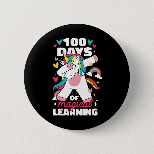 100 days of magical learning 100th day of school u 6 cm round badge (Front)