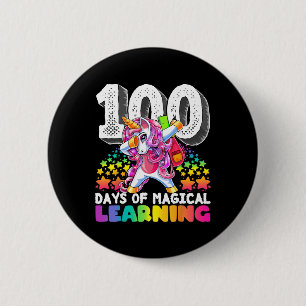 100 days of magical learning dabbing unicorn gift  6 cm round badge