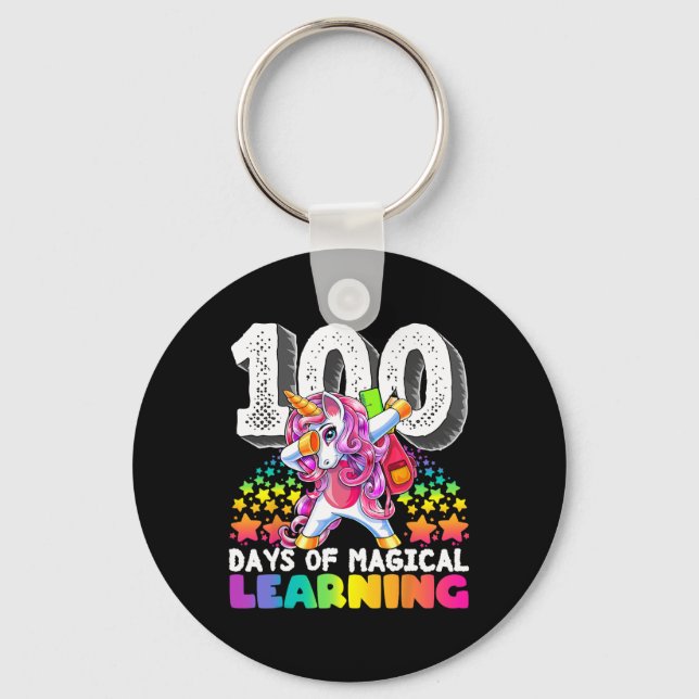 100 days of magical learning dabbing unicorn gift  key ring (Front)