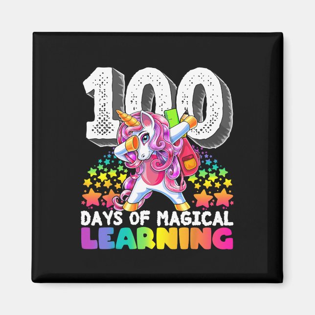 100 days of magical learning dabbing unicorn gift  magnet (Front)