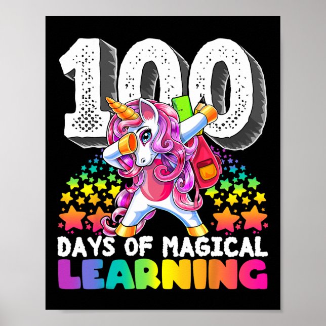 100 days of magical learning dabbing unicorn gift  poster (Front)