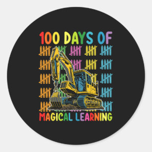 100 Days Of Magical Learning Excavator School Classic Round Sticker