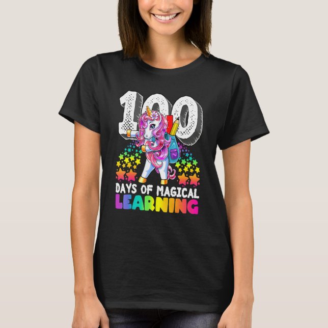 100 Days Of Magical Learning Flossing Unicorn  For T-Shirt (Front)