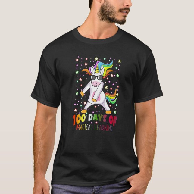 100 Days of Magical Learning Flossing Unicorn Teac T-Shirt (Front)