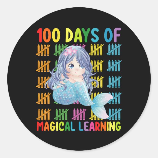 100 Days Of Magical Learning Mermaid School Classic Round Sticker (Front)