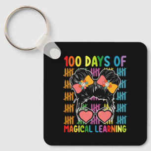 100 Days Of Magical Learning Messy Bun School Key Ring