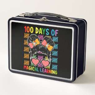 100 Days Of Magical Learning Messy Bun School Metal Lunch Box