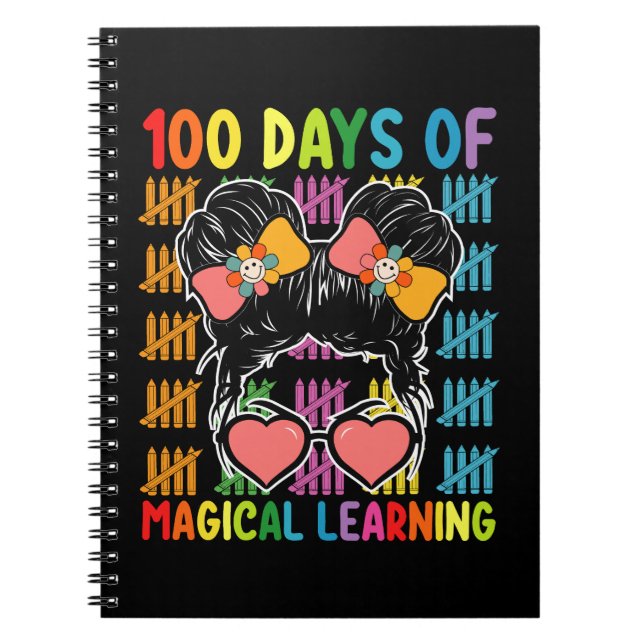 100 Days Of Magical Learning Messy Bun School Notebook (Front)