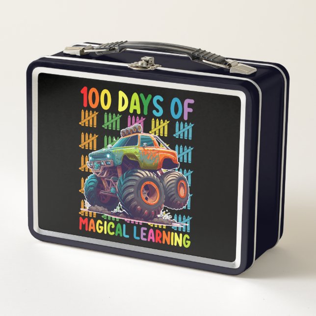 100 Days Of Magical Learning Monster Truck School Metal Lunch Box (Front)