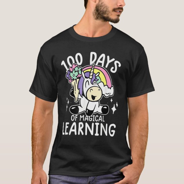 100 Days Of Magical Learning Rainbow Unicorn 100 D T-Shirt (Front)