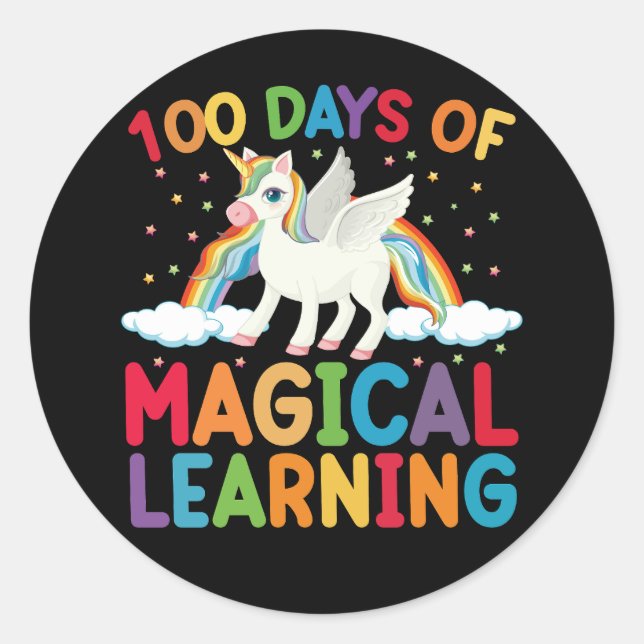 100 Days Of Magical Learning School Unicorn Girls  Classic Round Sticker (Front)