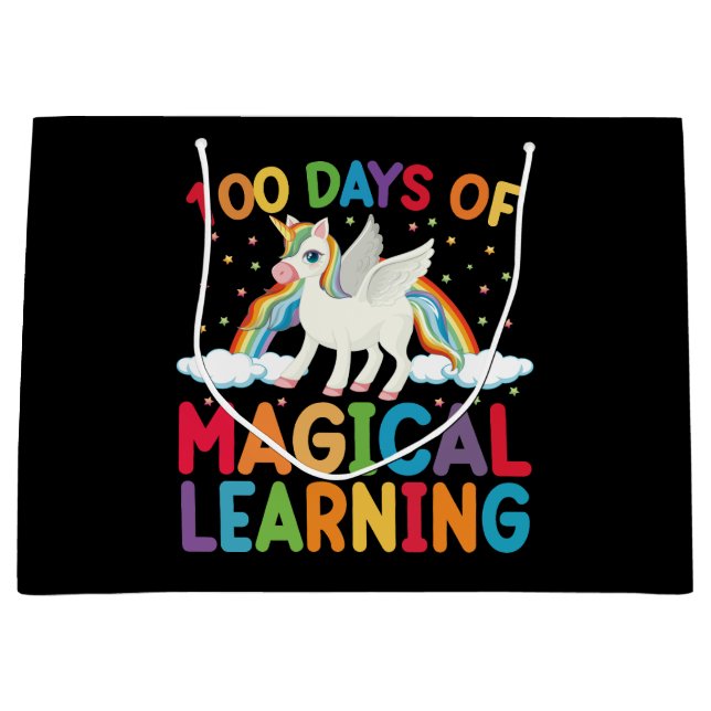 100 Days Of Magical Learning School Unicorn Girls  Large Gift Bag (Front)