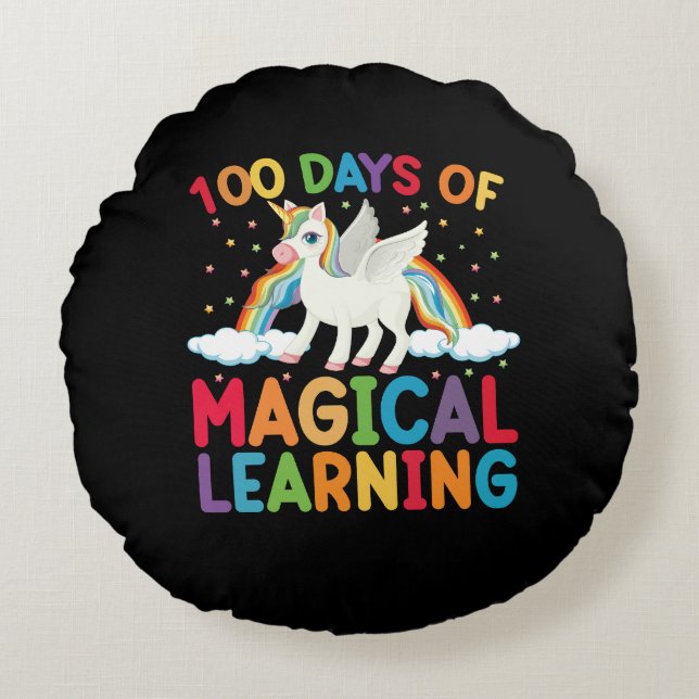 100 Days Of Magical Learning School Unicorn Girls  Round Cushion (Front)