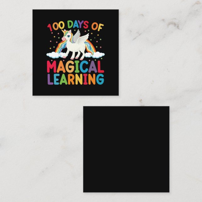 100 Days Of Magical Learning School Unicorn Girls  Square Business Card (Front/Back)