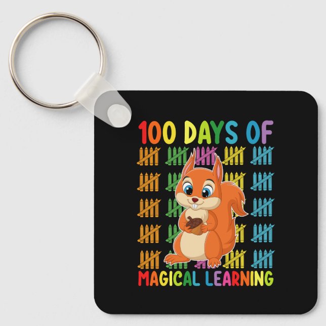 100 Days Of Magical Learning Squirrel School Key Ring (Front)