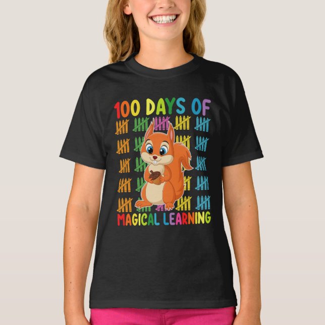 100 Days Of Magical Learning Squirrel School T-Shirt (Front)