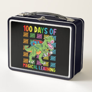 100 Days Of Magical Learning T Rex Dinosaur School Metal Lunch Box