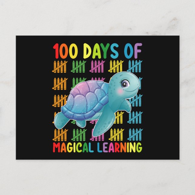 100 Days Of Magical Learning Turtle School Postcard (Front)