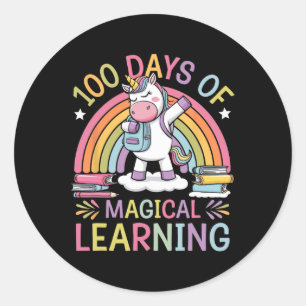 100 Days Of Magical Learning Unicorn 100th Day Of Classic Round Sticker
