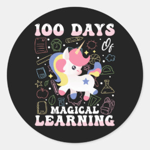100 Days Of Magical Learning Unicorn Design Classic Round Sticker