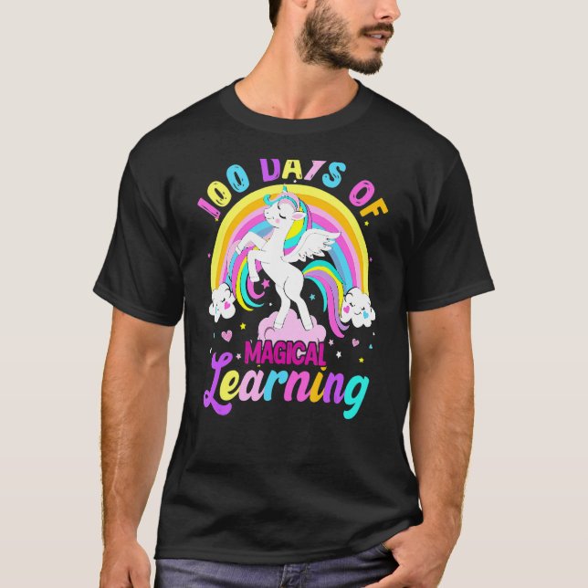 100 Days Of Magical Learning Unicorn Rainbow Stude T-Shirt (Front)