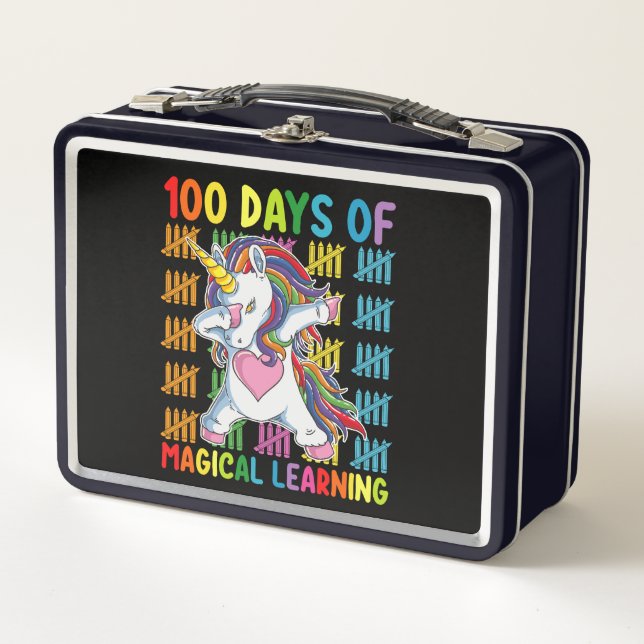 100 Days Of Magical Learning Unicorn School Metal Lunch Box (Front)