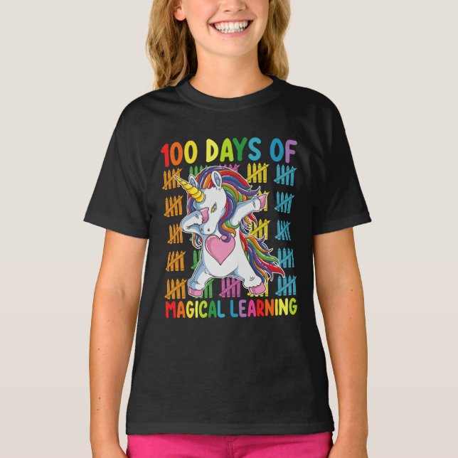 100 Days Of Magical Learning Unicorn School T-Shirt (Front)